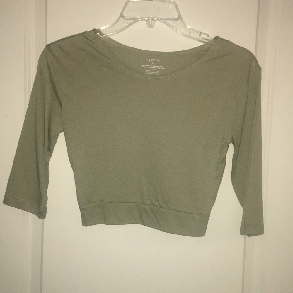 Copper Key. Medium. Crop Top. Muted Sage Green.